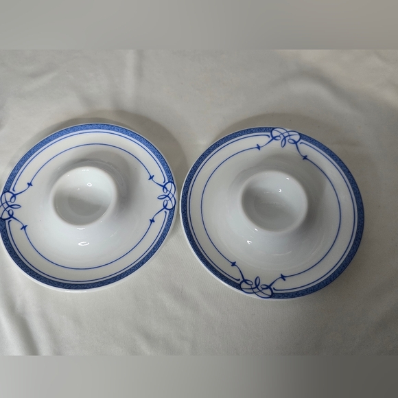 2 Candleholders Cafe Paris Bernardaud France Limoges Blue Scroll Candle Holders - Picture 1 of 6